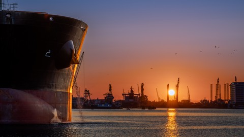 Sunrise at the port of Amsterdam